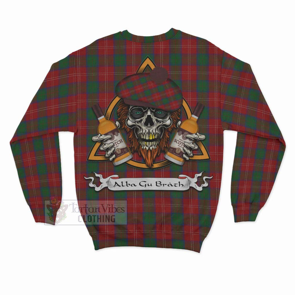 Tartan Vibes Clothing Chisholm Tartan Sweatshirt with Family Crest and Bearded Skull Holding Bottles of Whiskey