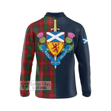 Chisholm Tartan Long Sleeve Polo Shirt Alba with Scottish Lion Royal Arm Half Style