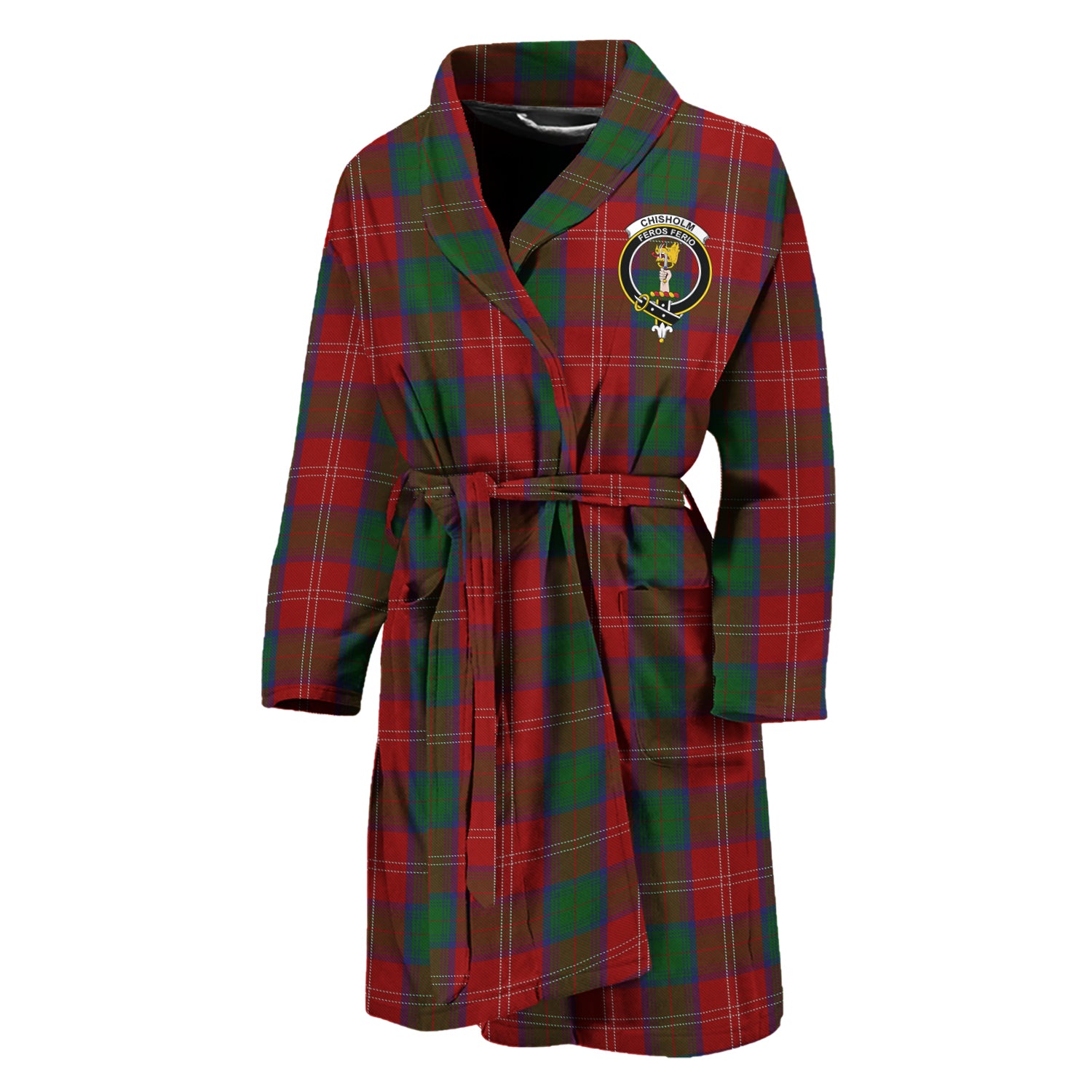 Chisholm Tartan Bathrobe with Family Crest Unisex M - Tartan Vibes Clothing