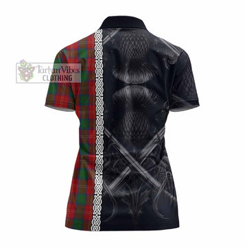 Chisholm Tartan Women's Polo Shirt with Family Crest Cross Sword Thistle Celtic Vibes