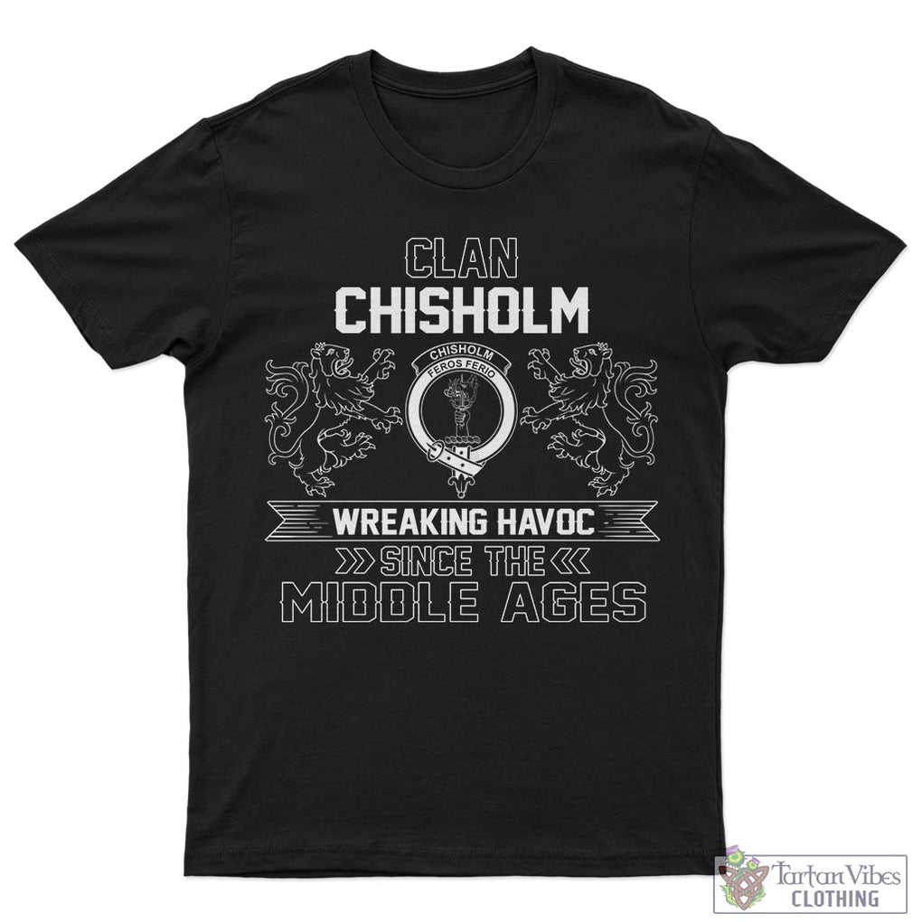 Chisholm Family Crest 2D Cotton Men's T-Shirt Wreaking Havoc Style Sapphire - 2D-tartanvibesclothing