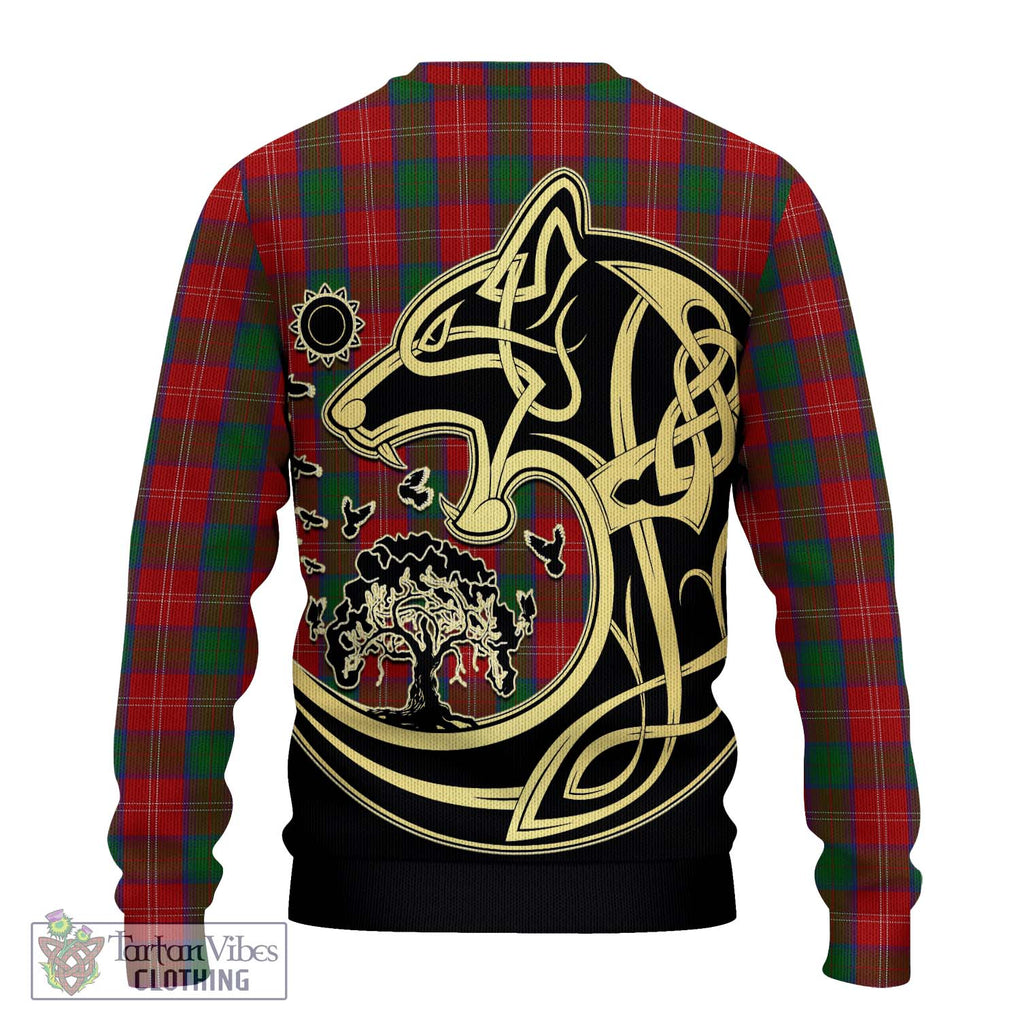 Chisholm Tartan Knitted Sweater with Family Crest Celtic Wolf Style - Tartan Vibes Clothing