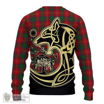 Chisholm Tartan Ugly Sweater with Family Crest Celtic Wolf Style