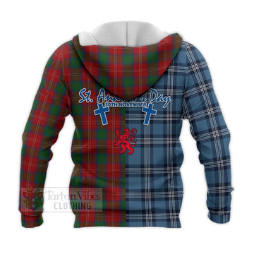 Chisholm Tartan Knitted Hoodie Happy St. Andrew's Day Half Tartan Style