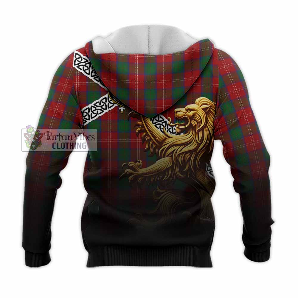 Chisholm Crest Tartan Knitted Hoodie with Golden Lion Emblem Celtic Style - Tartan Vibes Clothing