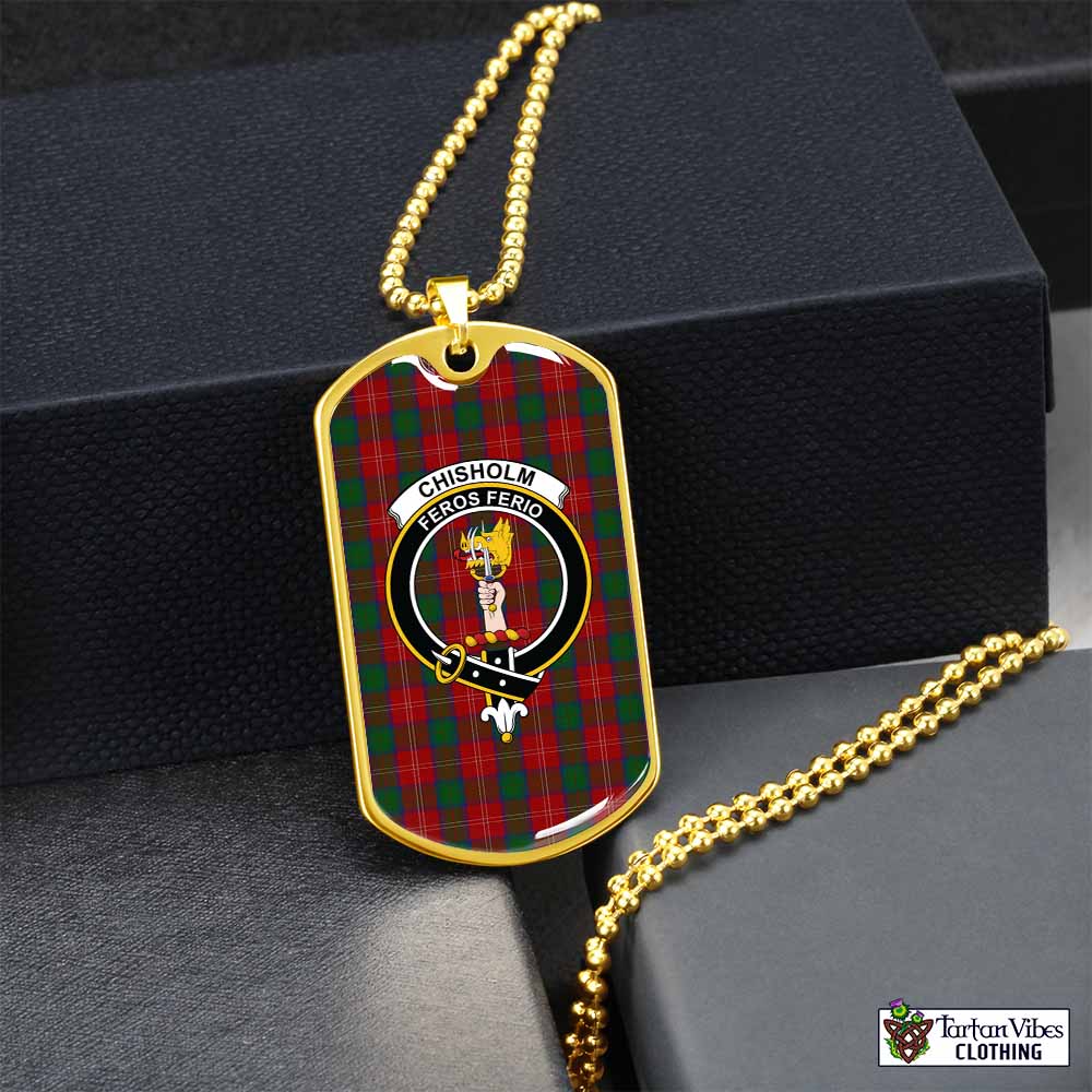 Tartan Vibes Clothing Chisholm Tartan Dog Tag Necklace with Family Crest