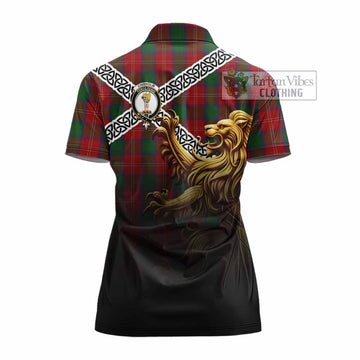 Chisholm Crest Tartan Women's Polo Shirt with Golden Lion Emblem Celtic Style - Tartan Vibes Clothing