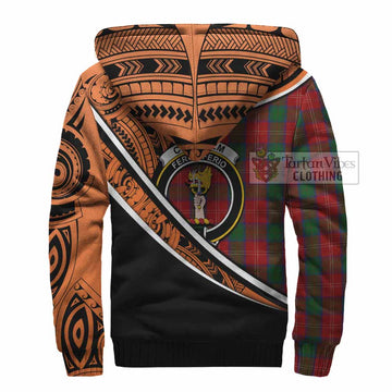 Chisholm Crest Tartan Sherpa Hoodie with Polynesian Vibes Style - Orange Version