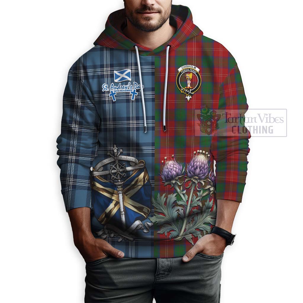 Tartan Vibes Clothing Chisholm Tartan Hoodie Happy St. Andrew's Day Half Tartan Style