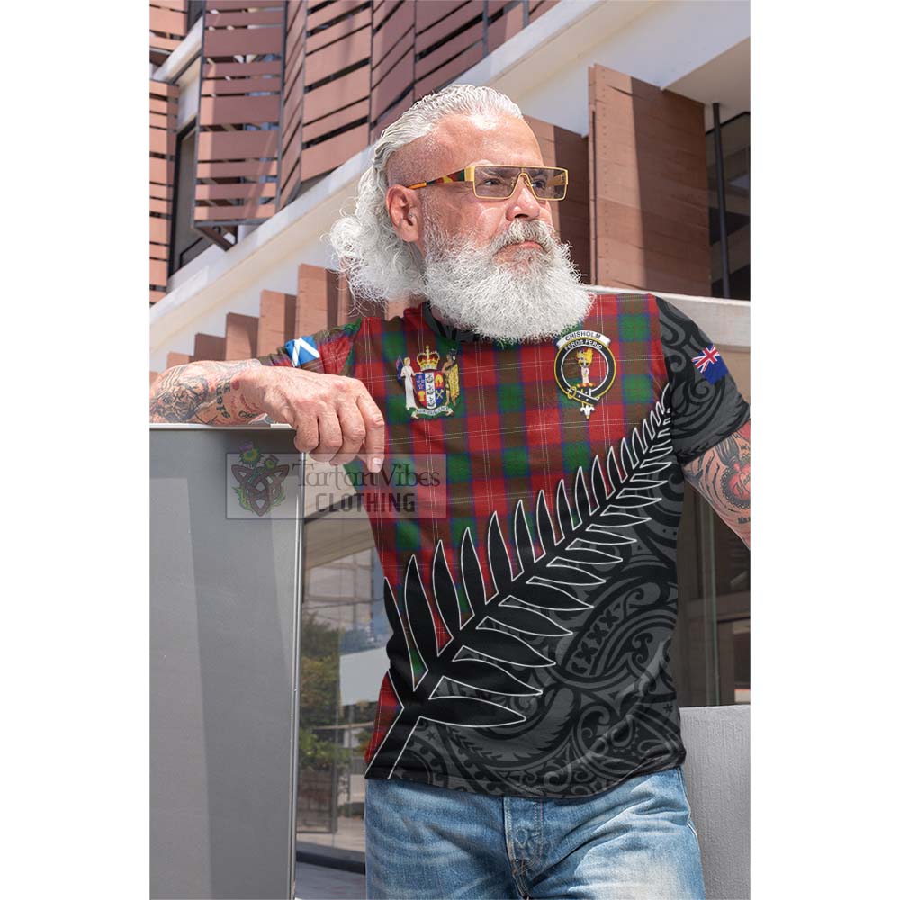 Tartan Vibes Clothing Chisholm Crest Tartan Cotton T-shirt with New Zealand Silver Fern Half Style