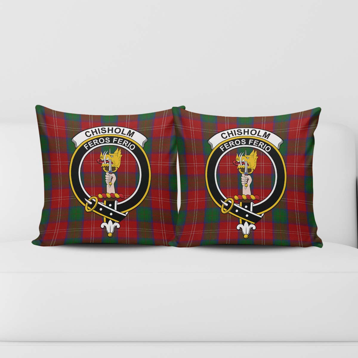 Chisholm Tartan Pillow Cover with Family Crest - Tartanvibesclothing