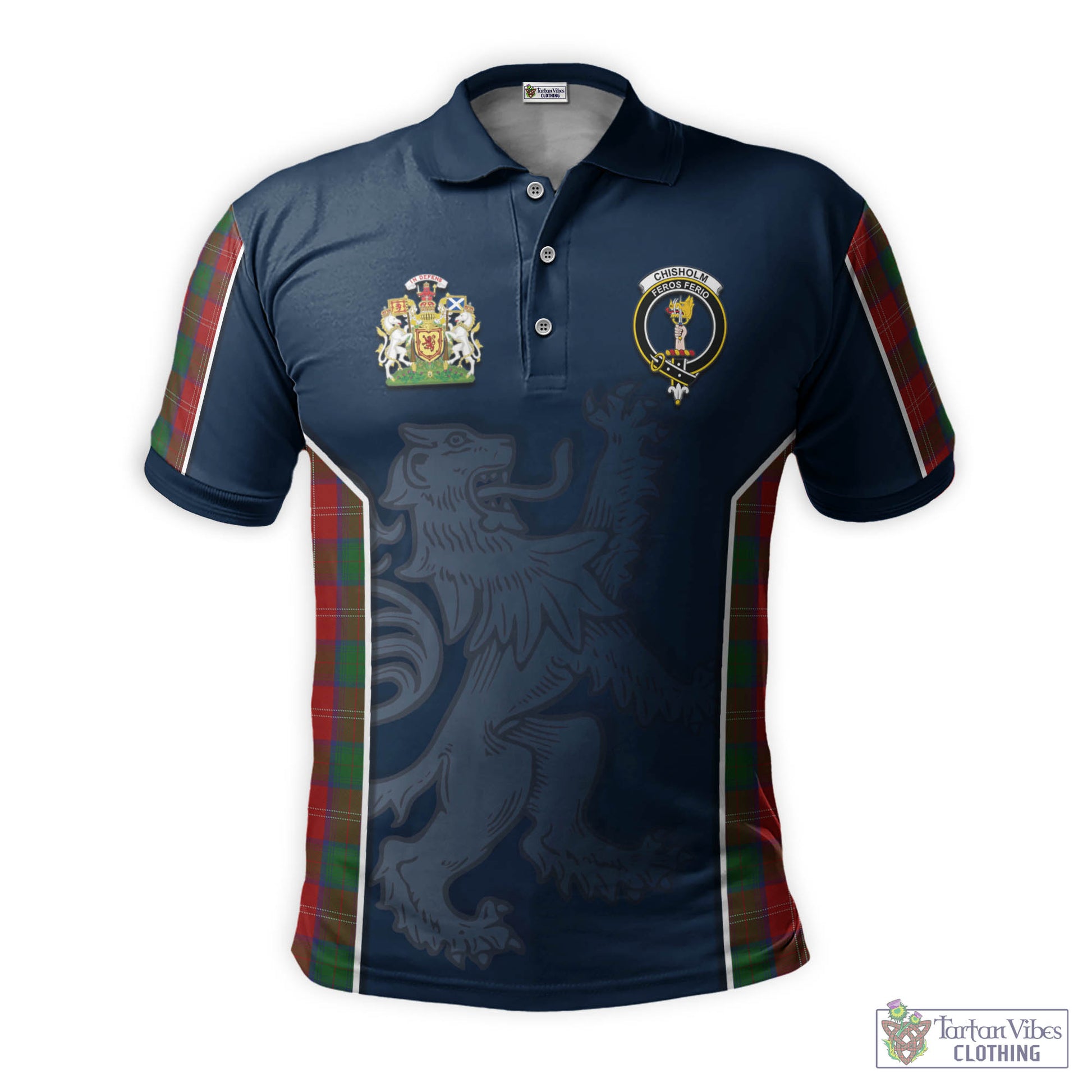 Tartan Vibes Clothing Chisholm Tartan Men's Polo Shirt with Family Crest and Lion Rampant Vibes Sport Style