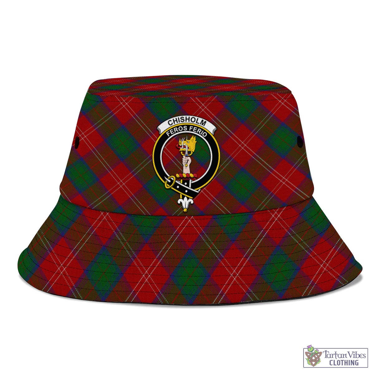 Tartan Vibes Clothing Chisholm Tartan Bucket Hat with Family Crest