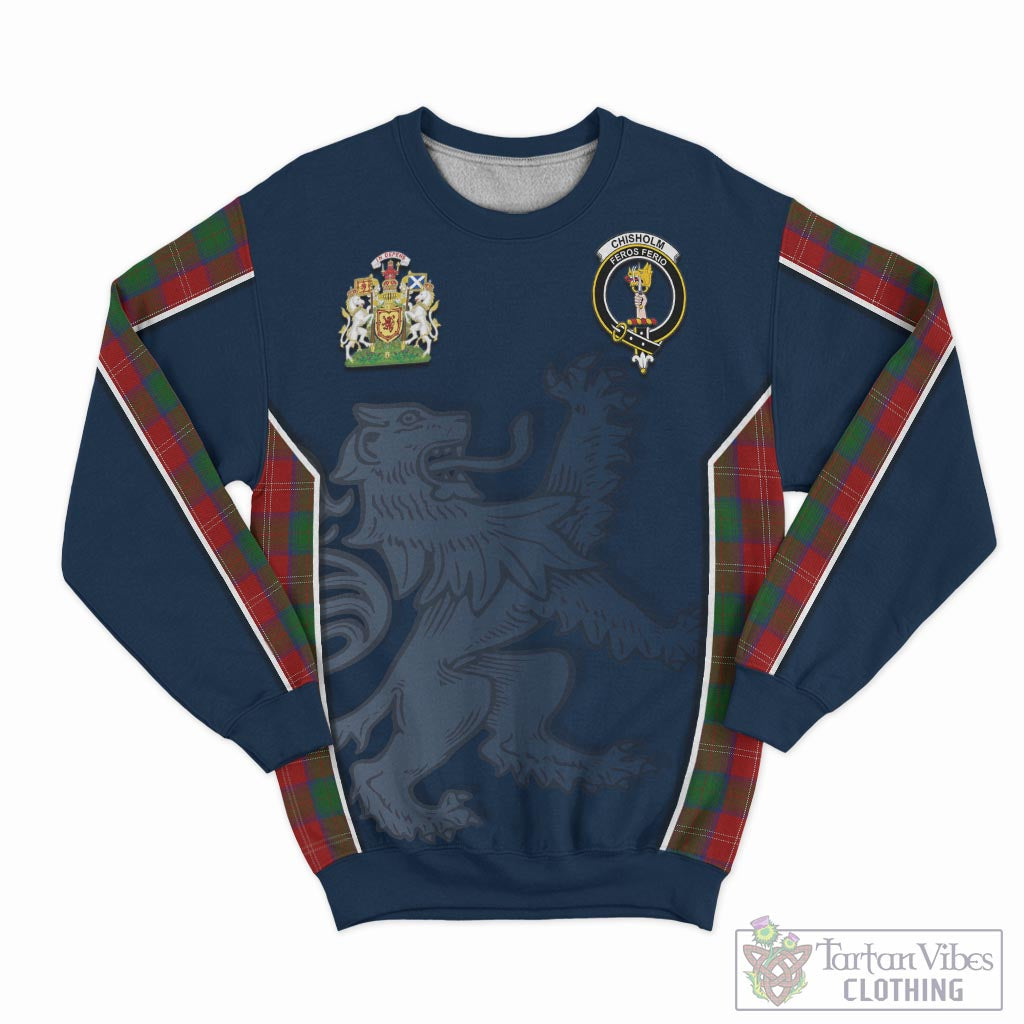 Tartan Vibes Clothing Chisholm Tartan Sweater with Family Crest and Lion Rampant Vibes Sport Style