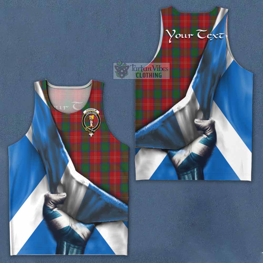 Tartan Vibes Clothing Chisholm Tartan Men's Tank Top with Family Crest Scotland Patriotic Style