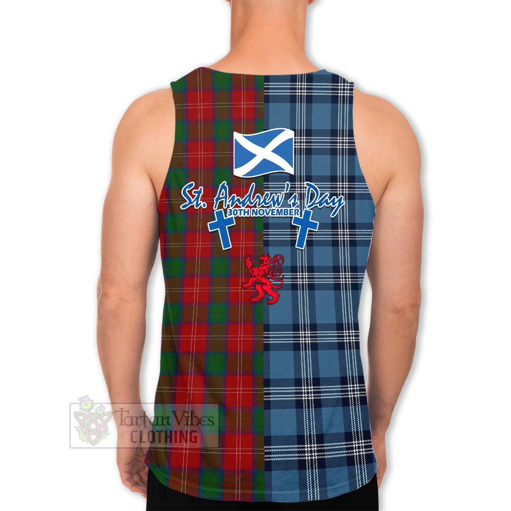 Tartan Vibes Clothing Chisholm Tartan Men's Tank Top Happy St. Andrew's Day Half Tartan Style