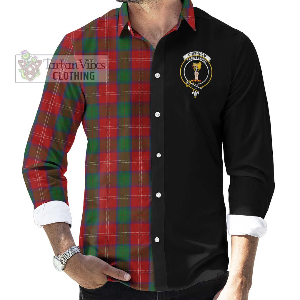 Chisholm Tartan Long Sleeve Button Shirt with Family Crest and Half Of Me Style - Tartanvibesclothing Shop