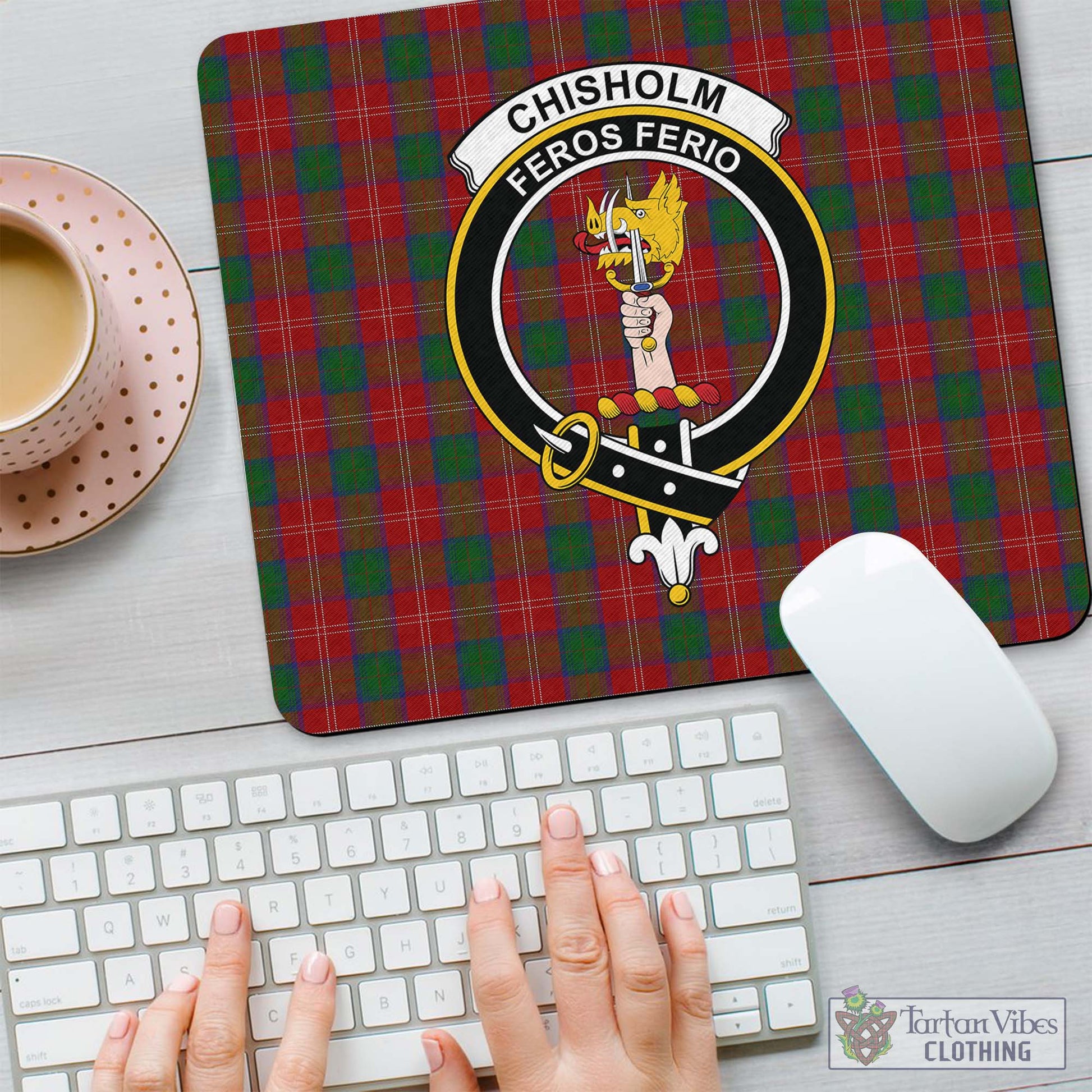 Tartan Vibes Clothing Chisholm Tartan Mouse Pad with Family Crest