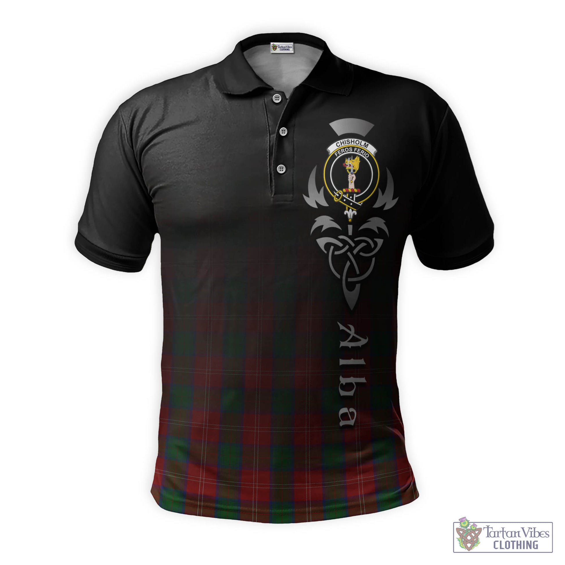 Tartan Vibes Clothing Chisholm Tartan Polo Shirt Featuring Alba Gu Brath Family Crest Celtic Inspired