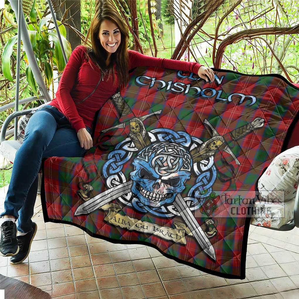 Tartan Vibes Clothing Chisholm Tartan Quilt with Celtic Skull Alba Gu Brath Style