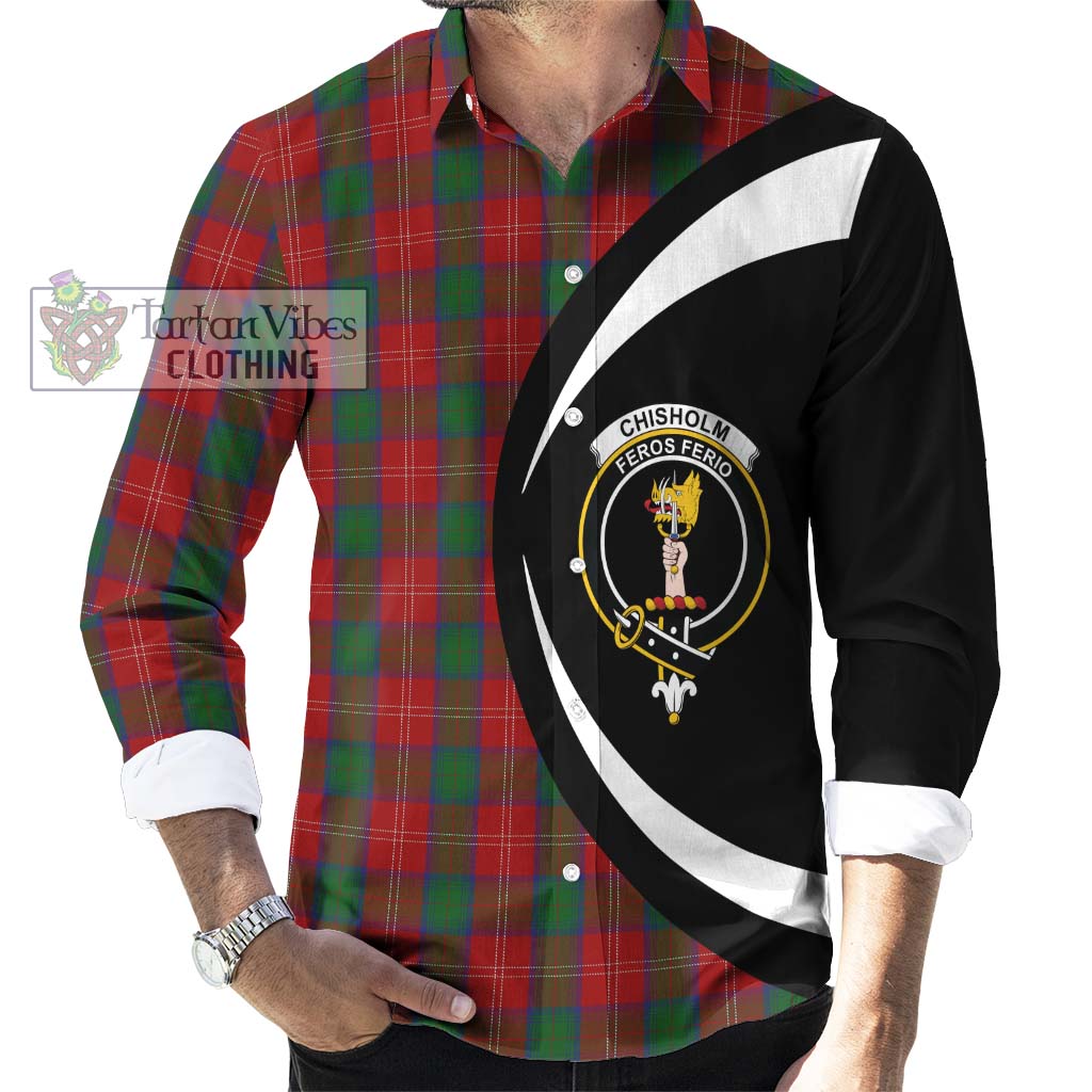 Chisholm Tartan Long Sleeve Button Up with Family Crest Circle Style - Tartan Vibes Clothing