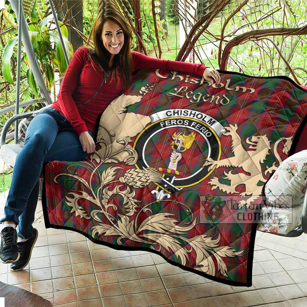 Tartan Vibes Clothing Chisholm Tartan Quilt with Family Crest and Scottish Symbol Style