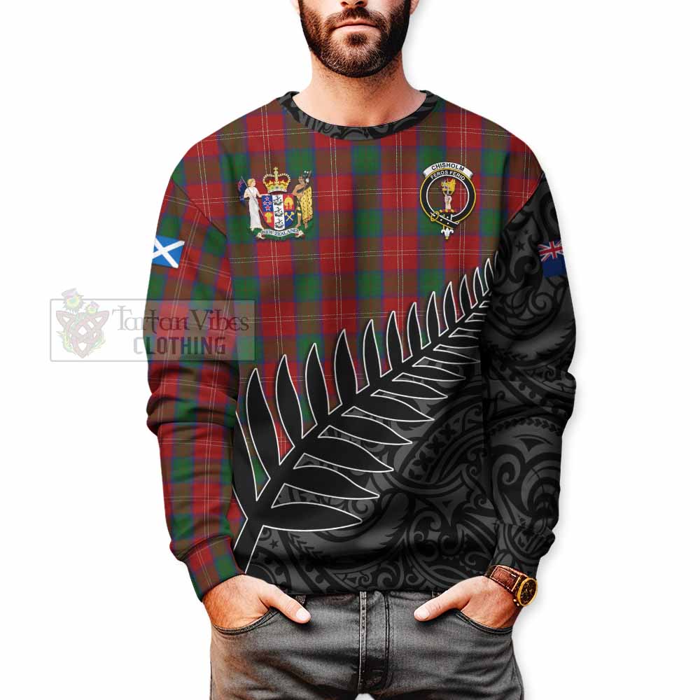 Tartan Vibes Clothing Chisholm Crest Tartan Sweatshirt with New Zealand Silver Fern Half Style