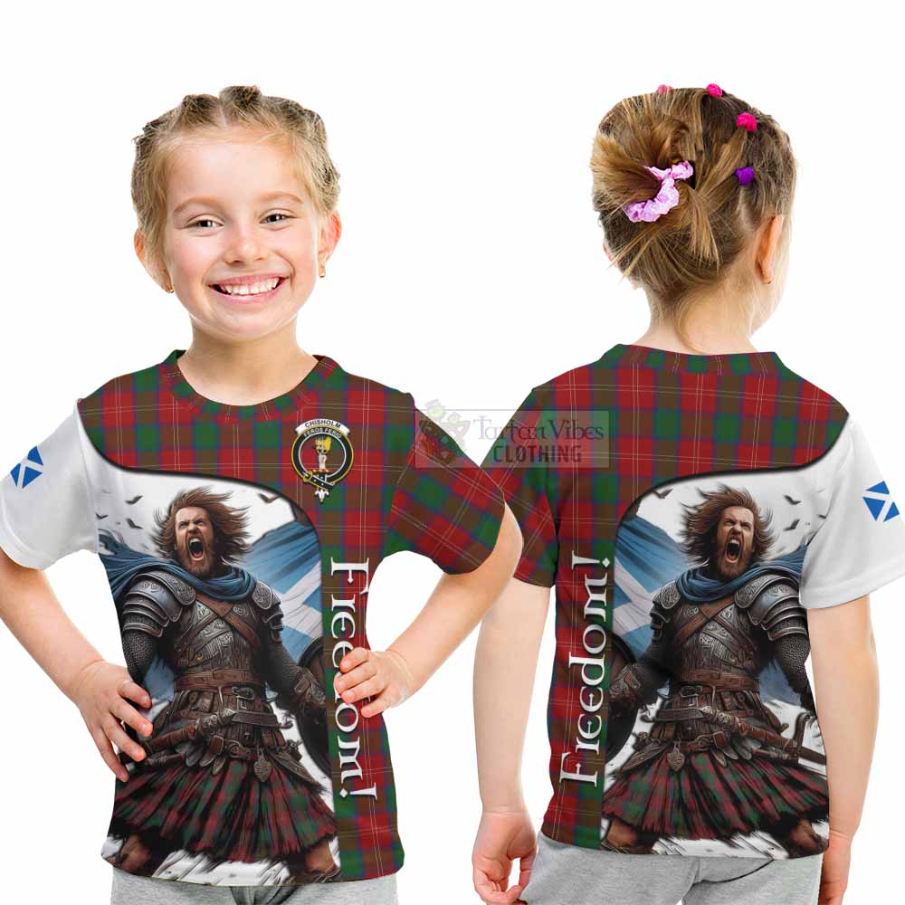 Tartan Vibes Clothing Chisholm Crest Tartan Kid T-Shirt Inspired by the Freedom of Scottish Warrior