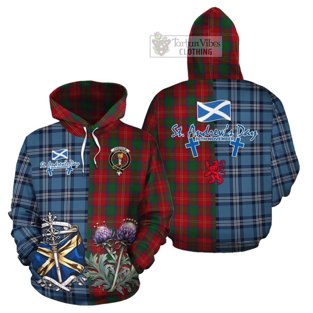 Tartan Vibes Clothing Chisholm Tartan Cotton Hoodie Happy St. Andrew's Day Half Tartan Style