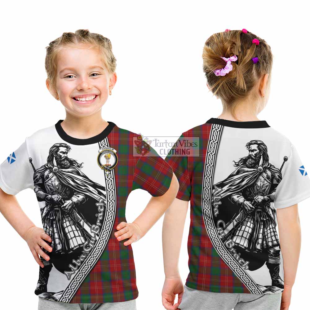 Chisholm Tartan Clan Crest Kid T-Shirt with Highlander Warrior Celtic Style