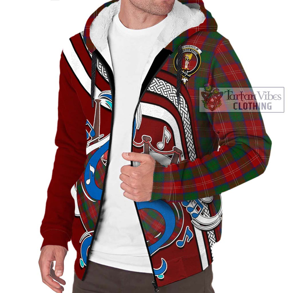 Chisholm Tartan Sherpa Hoodie with Epic Bagpipe Style Unisex - Tartanvibesclothing Shop