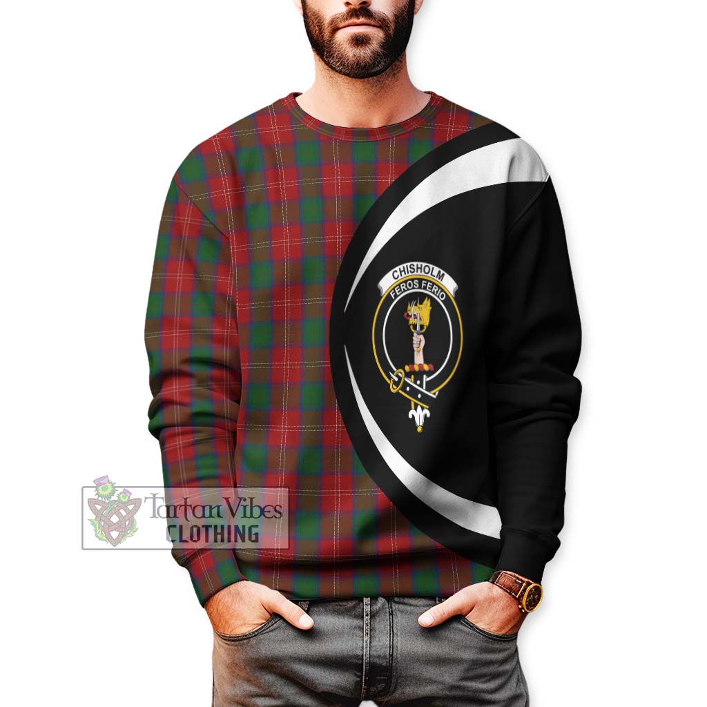 Chisholm Tartan Sweatshirt with Family Crest Circle Style - Tartan Vibes Clothing