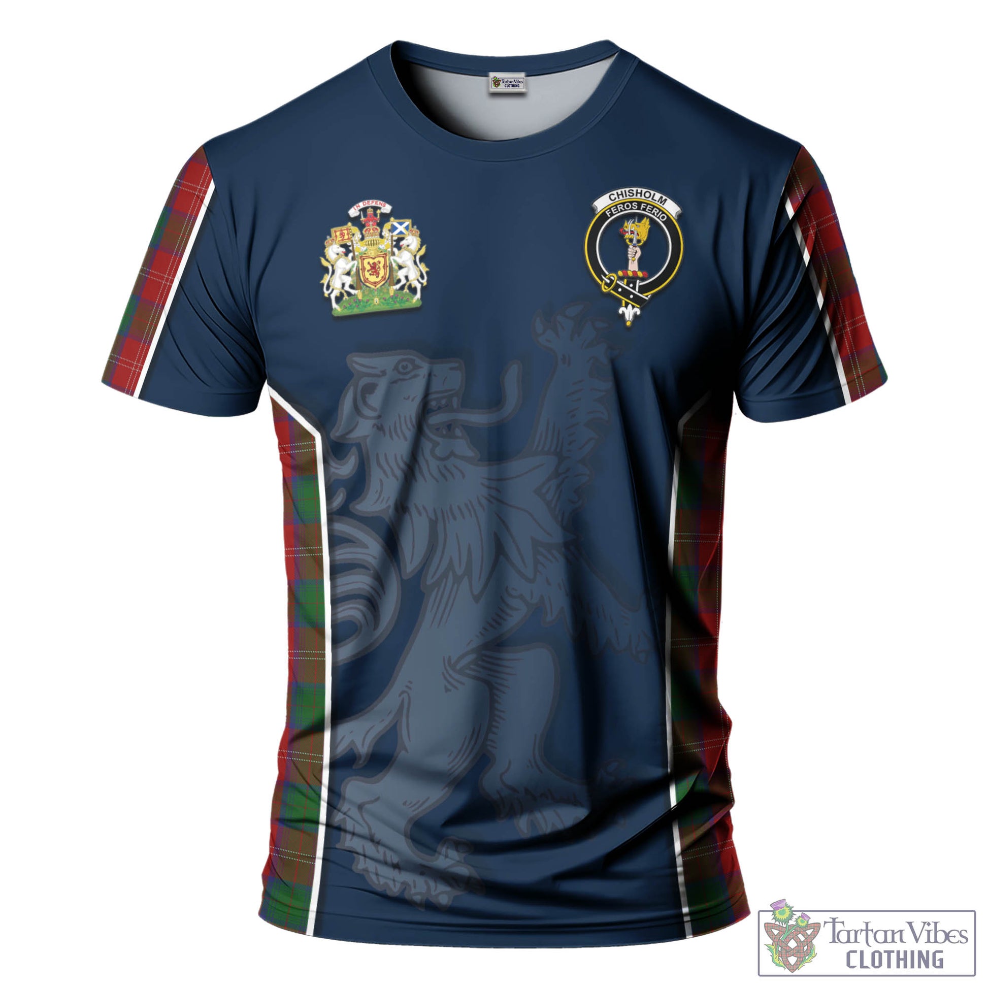 Tartan Vibes Clothing Chisholm Tartan T-Shirt with Family Crest and Lion Rampant Vibes Sport Style