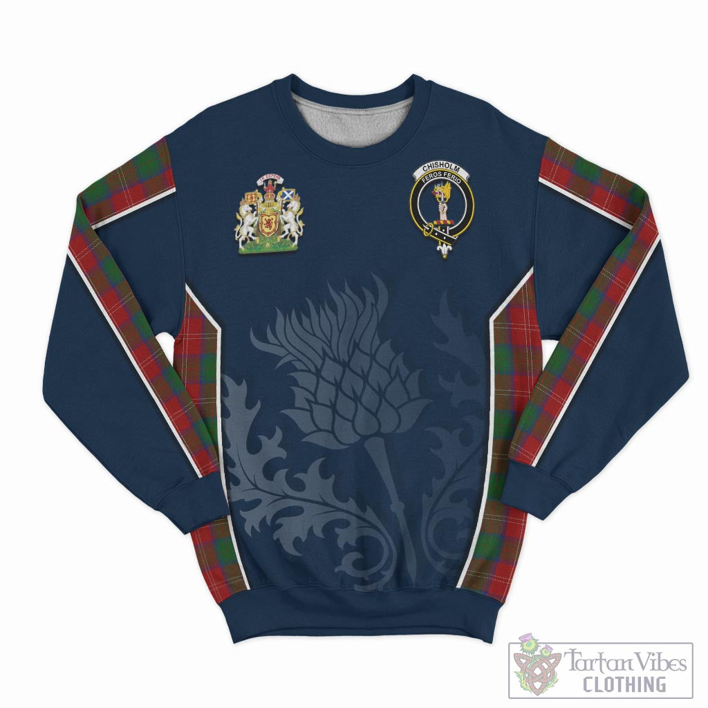 Tartan Vibes Clothing Chisholm Tartan Sweatshirt with Family Crest and Scottish Thistle Vibes Sport Style