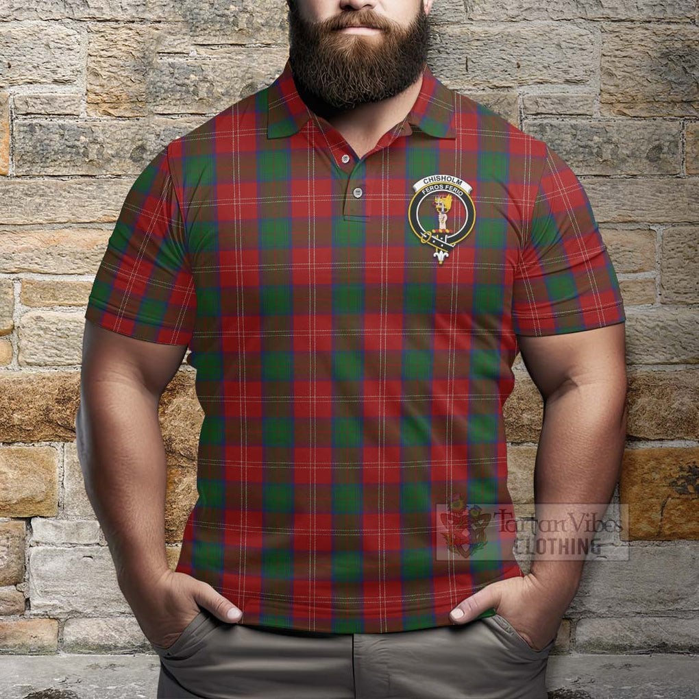 Tartan Vibes Clothing Chisholm Tartan Polo Shirt with Family Crest Celtic Skull Style