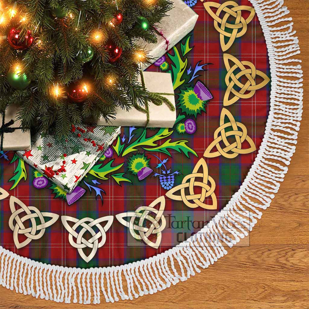 Tartan Vibes Clothing Chisholm Tartan Christmas Tree Skirt with Thistle Celtic Knot Style