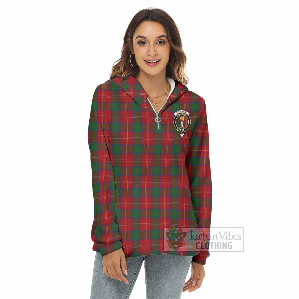 Tartan Vibes Clothing Chisholm Tartan Crest Women's Borg  Half Zip Fleece Hoodie