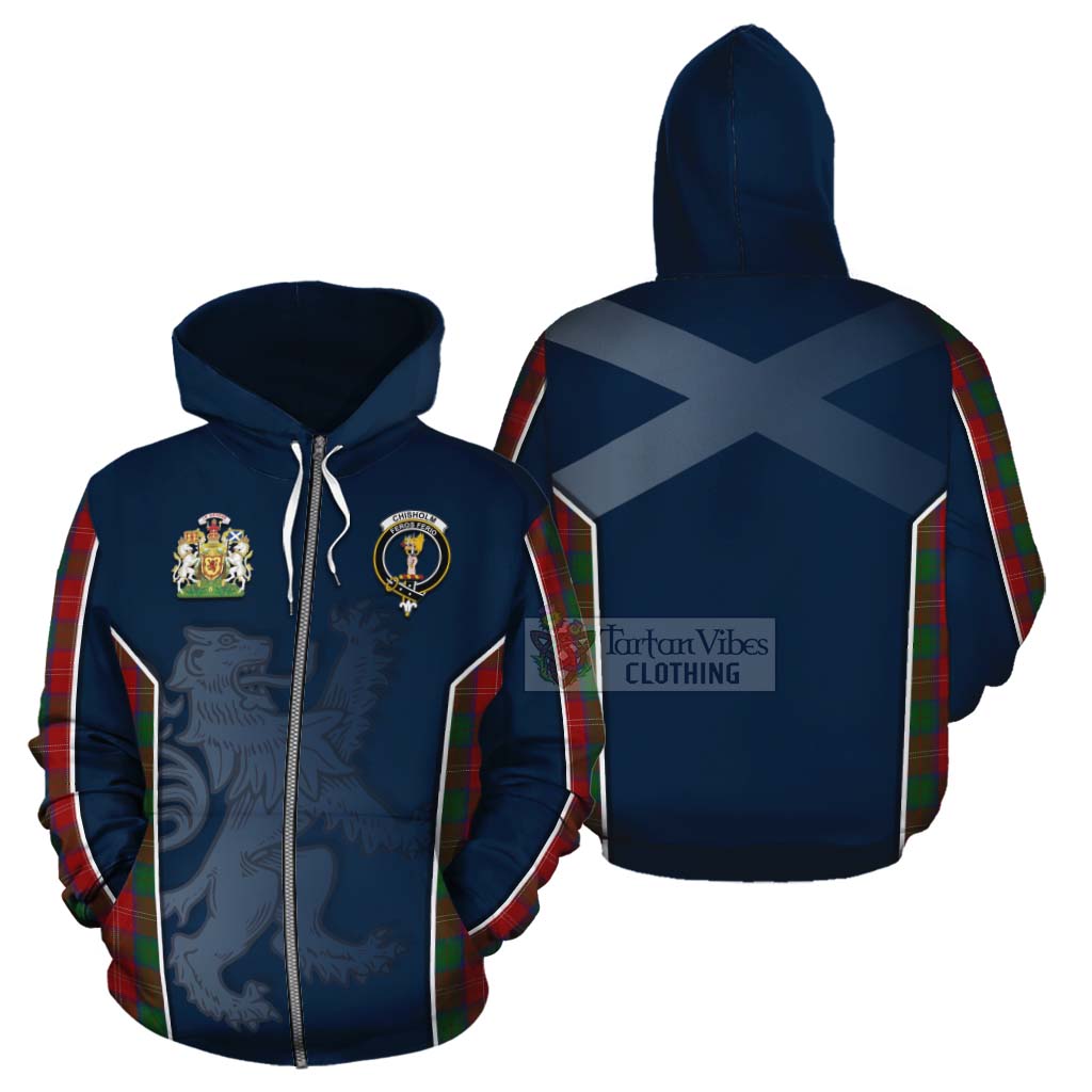 Tartan Vibes Clothing Chisholm Tartan Cotton Hoodie with Family Crest and Lion Rampant Vibes Sport Style