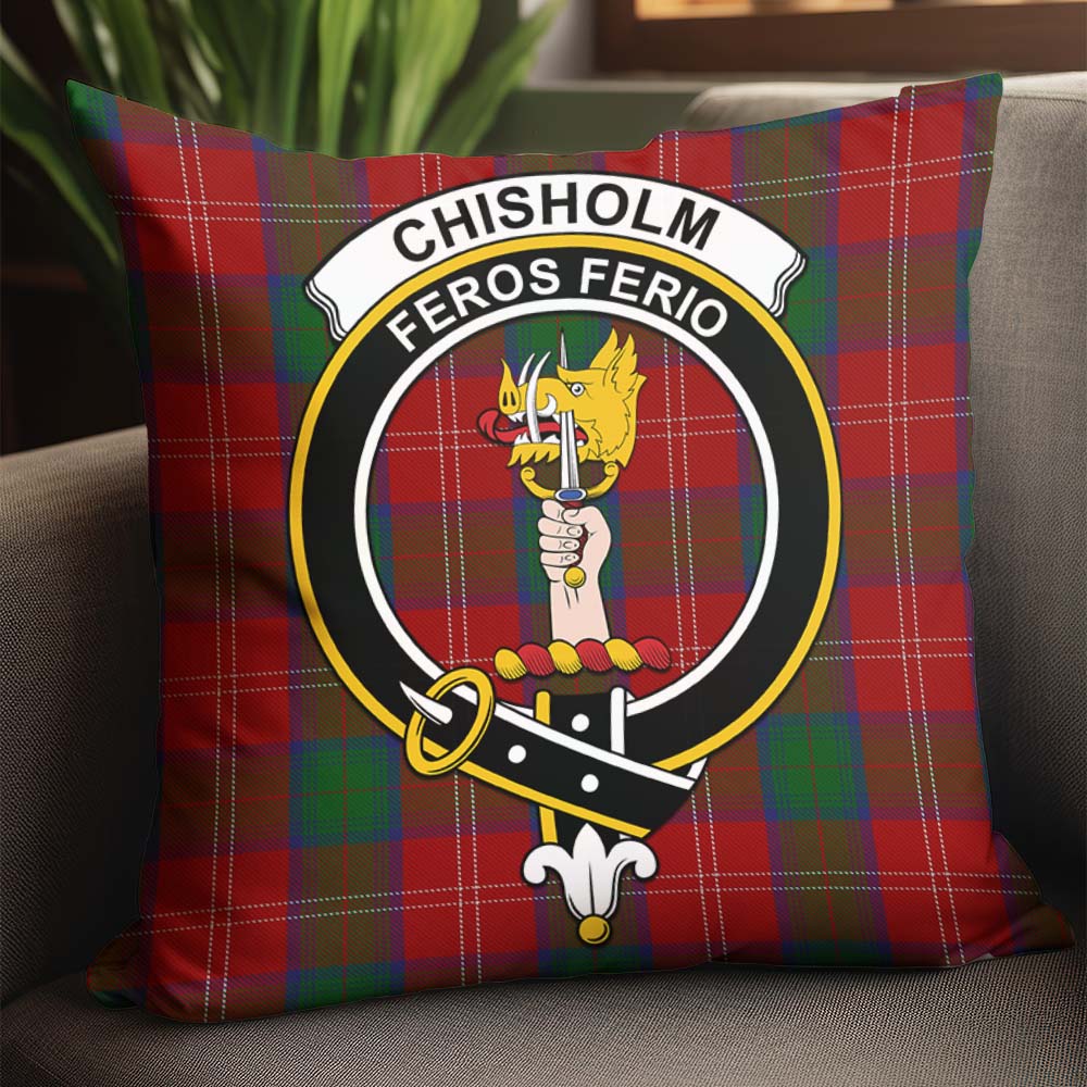 Chisholm Tartan Pillow Cover with Family Crest - Tartanvibesclothing