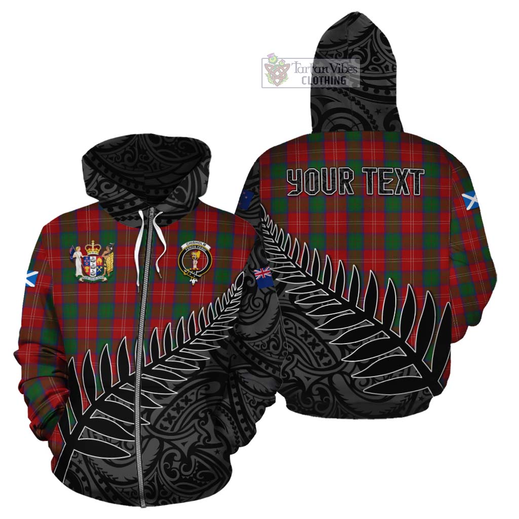 Tartan Vibes Clothing Chisholm Crest Tartan Cotton Hoodie with New Zealand Silver Fern Half Style