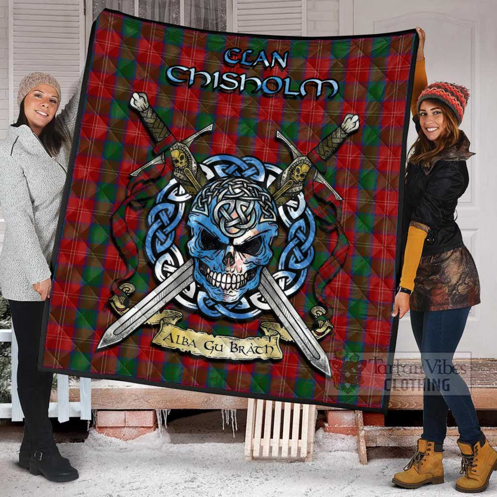 Tartan Vibes Clothing Chisholm Tartan Quilt with Celtic Skull Alba Gu Brath Style