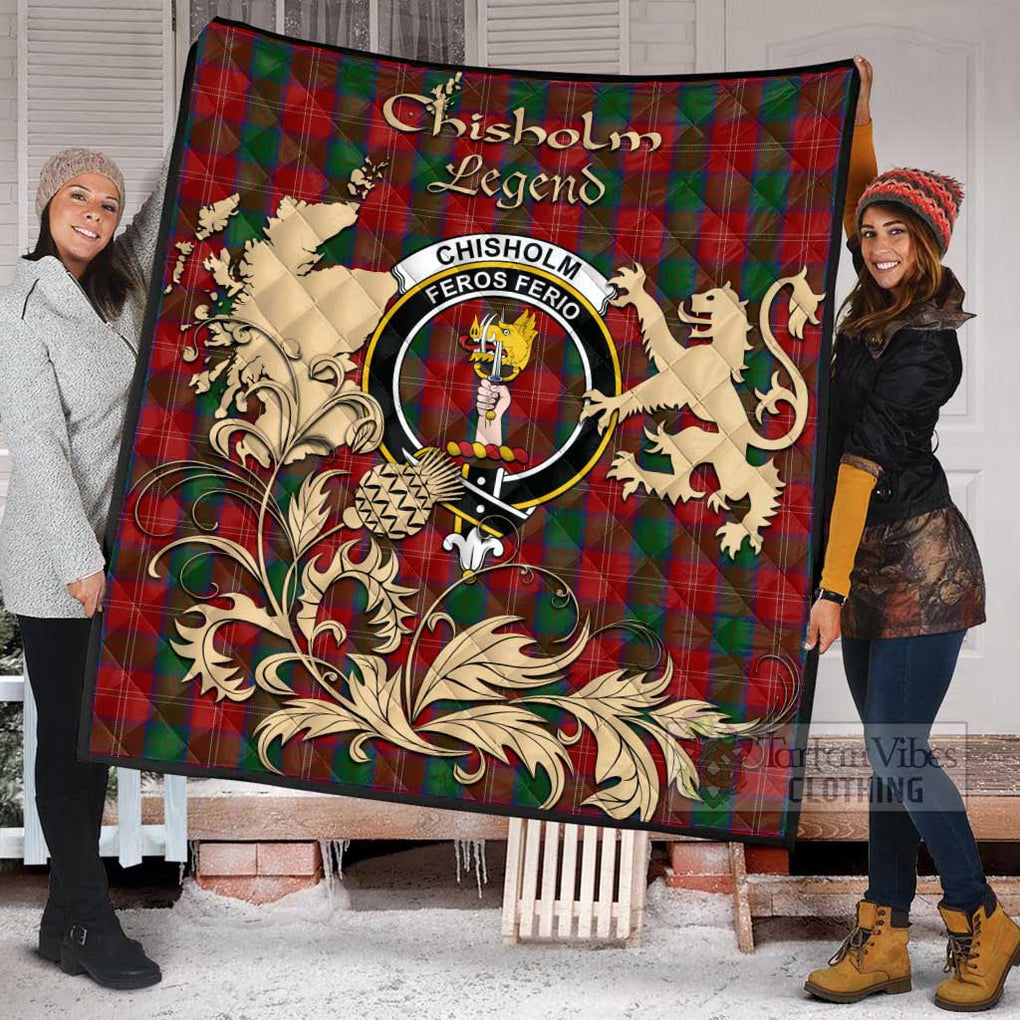 Tartan Vibes Clothing Chisholm Tartan Quilt with Family Crest and Scottish Symbol Style