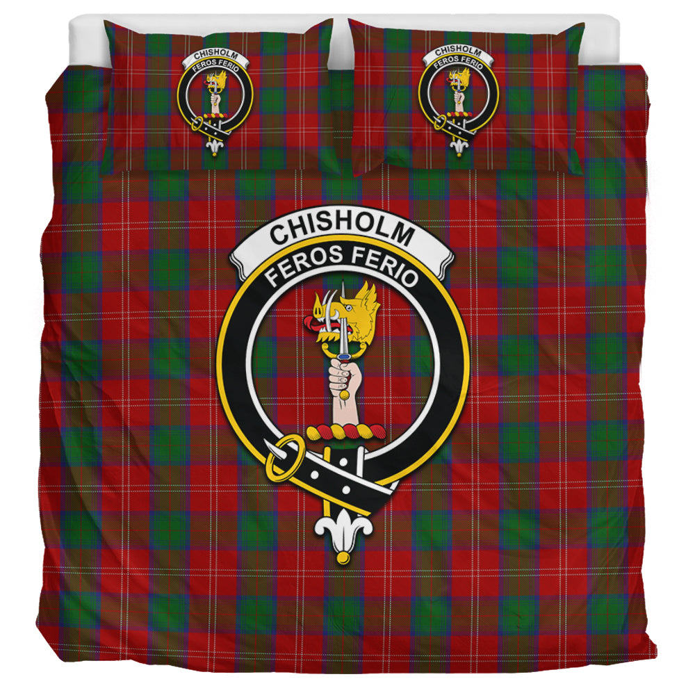 Chisholm Tartan Bedding Set with Family Crest UK Bedding Set UK Super King 104*94 inch - Tartan Vibes Clothing