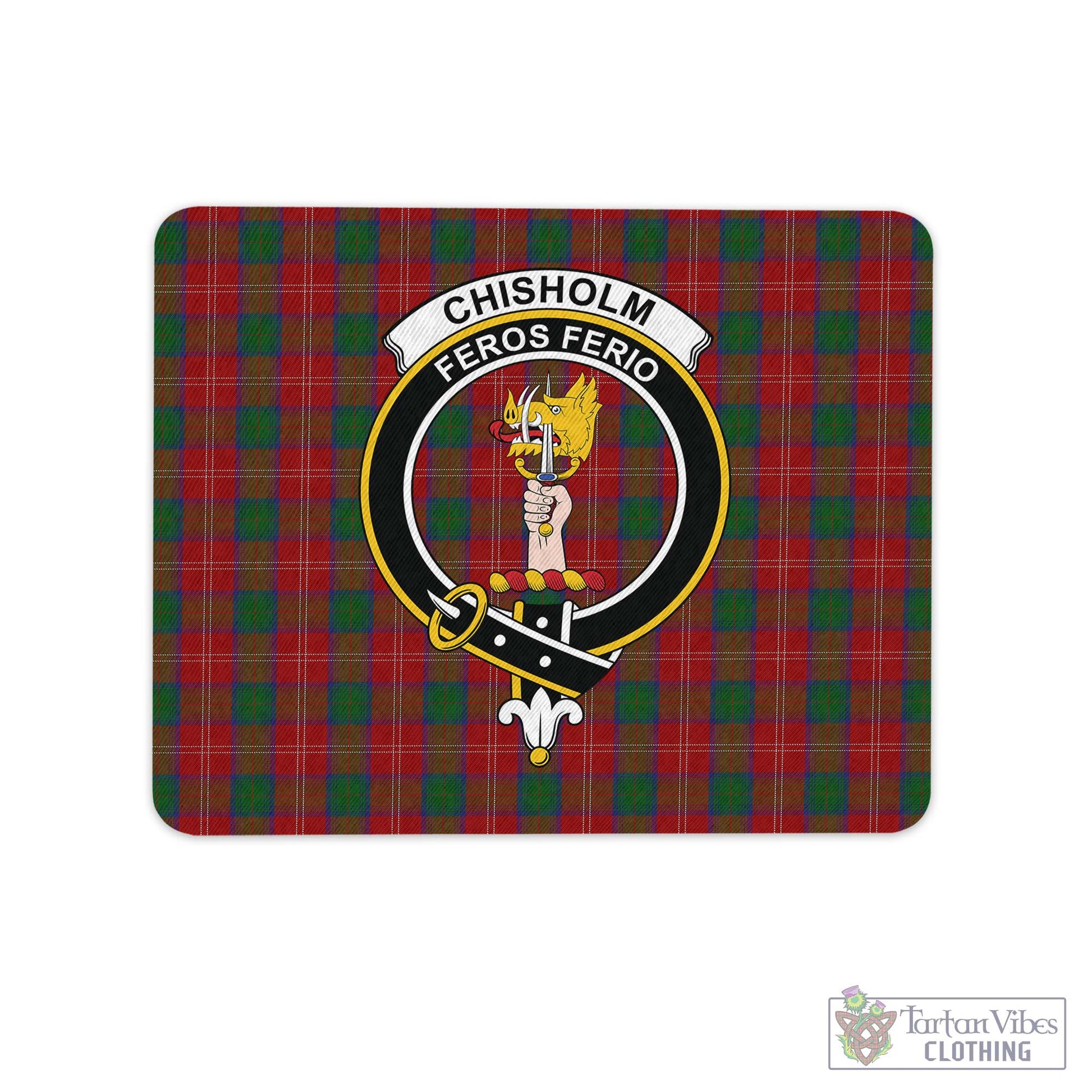 Tartan Vibes Clothing Chisholm Tartan Mouse Pad with Family Crest