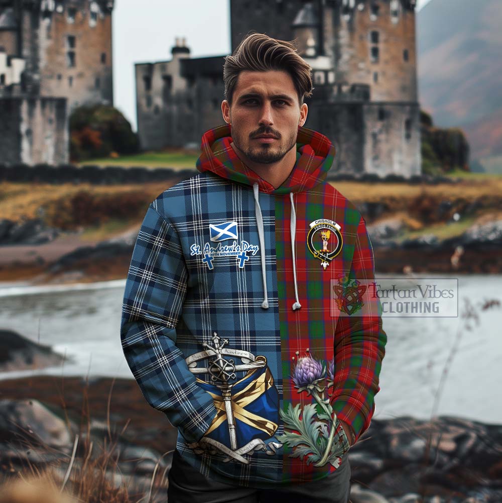 Tartan Vibes Clothing Chisholm Tartan Cotton Hoodie Happy St. Andrew's Day Half Tartan Style