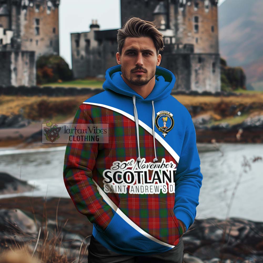 Tartan Vibes Clothing Chisholm Family Crest Tartan Cotton Hoodie Celebrate Saint Andrew's Day in Style