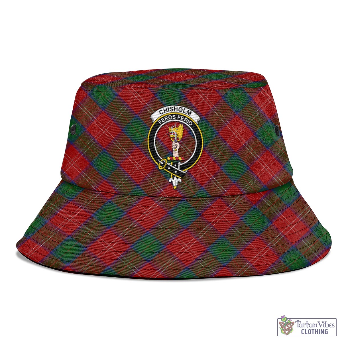 Tartan Vibes Clothing Chisholm Tartan Bucket Hat with Family Crest