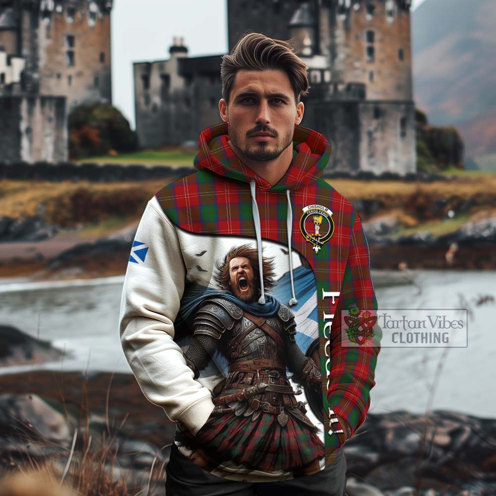 Tartan Vibes Clothing Chisholm Crest Tartan Cotton Hoodie Inspired by the Freedom of Scottish Warrior