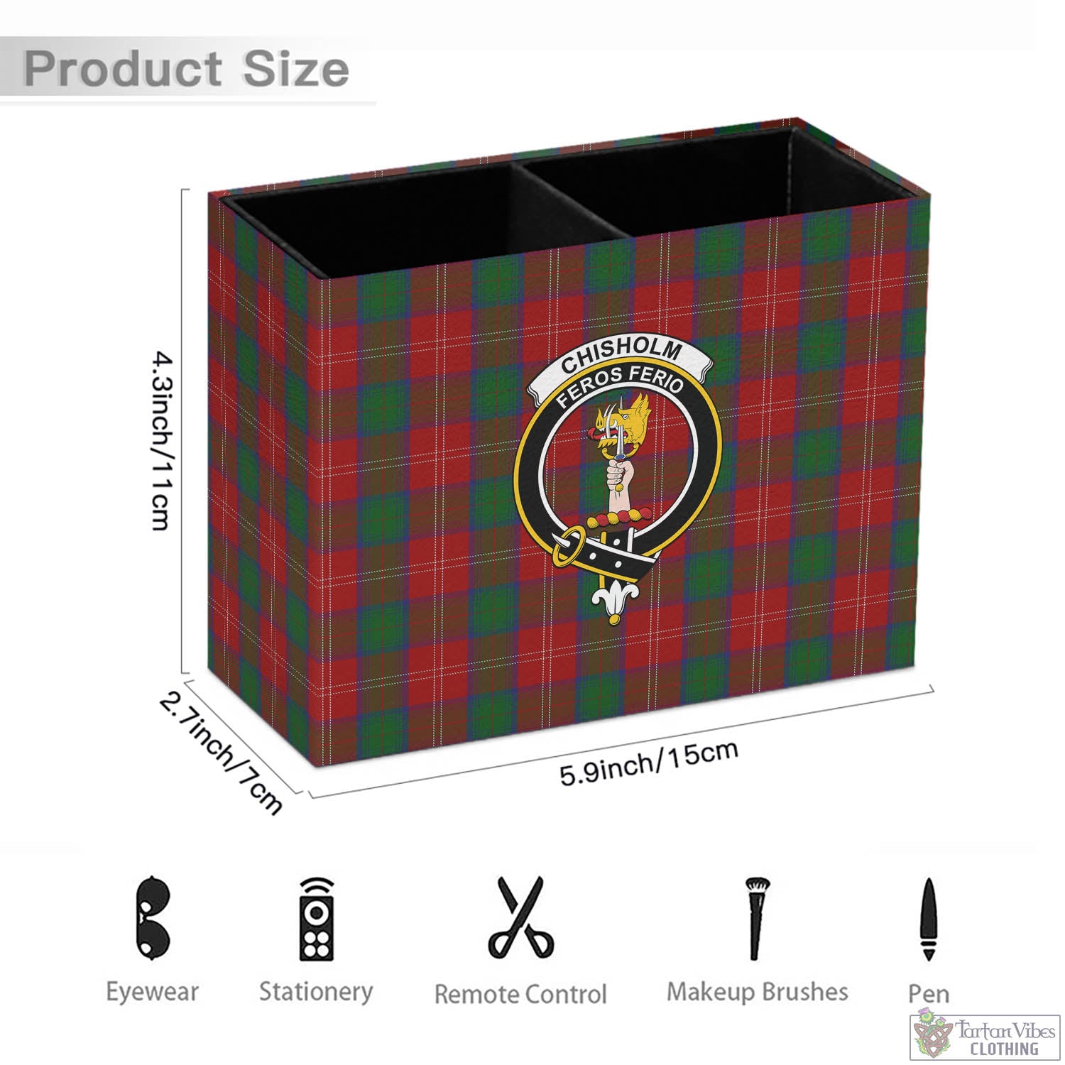 Tartan Vibes Clothing Chisholm Tartan Pen Holder with Family Crest