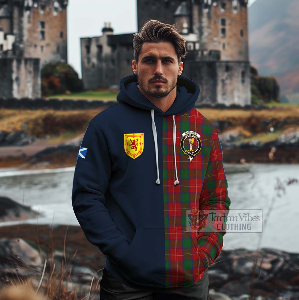 Tartan Vibes Clothing Chisholm Tartan Cotton Hoodie Alba with Scottish Lion Royal Arm Half Style